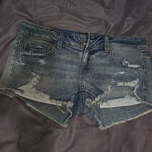 American Eagle Outfitters Women's Ripped Blue Jean Shorts